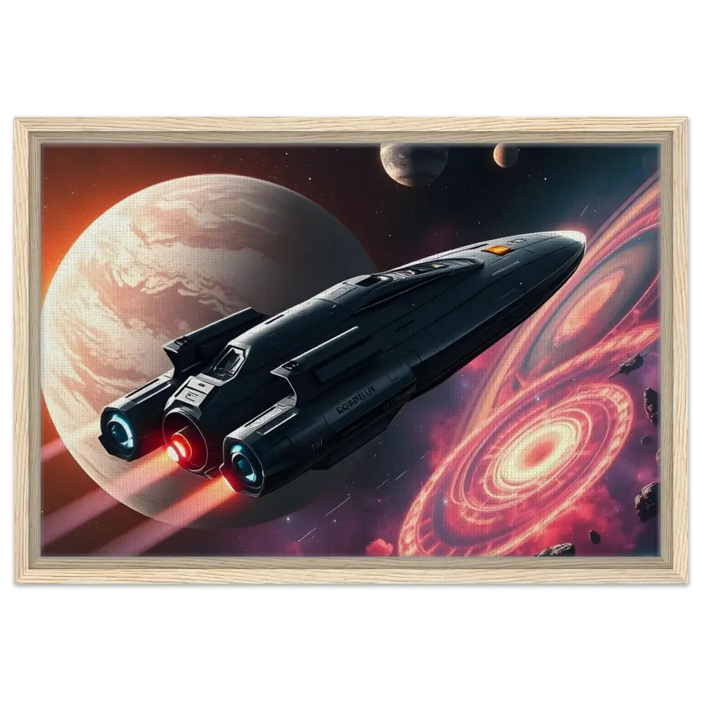 Framed spaceship art displayed in Starship Voyager canvas decor by PixiOnyx