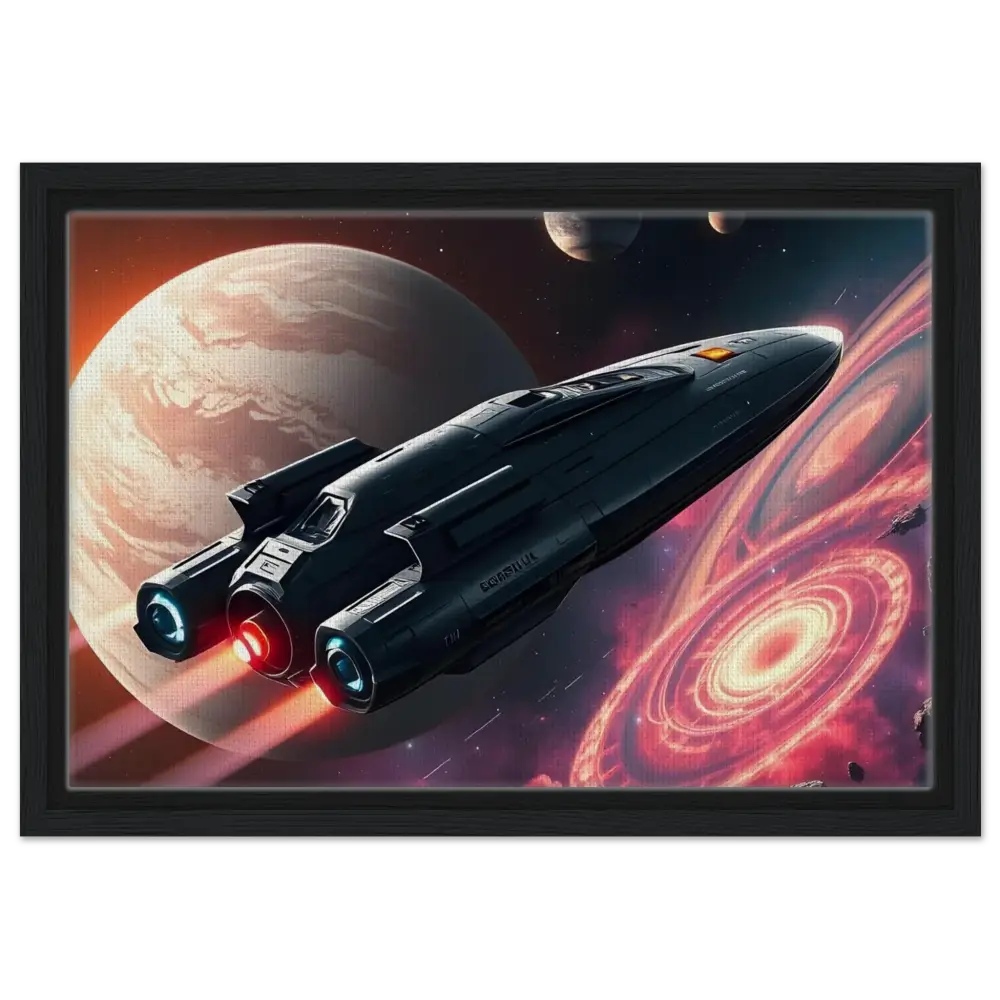 Framed spaceship art depicting a Starship Voyager on galaxy-themed canvas decor