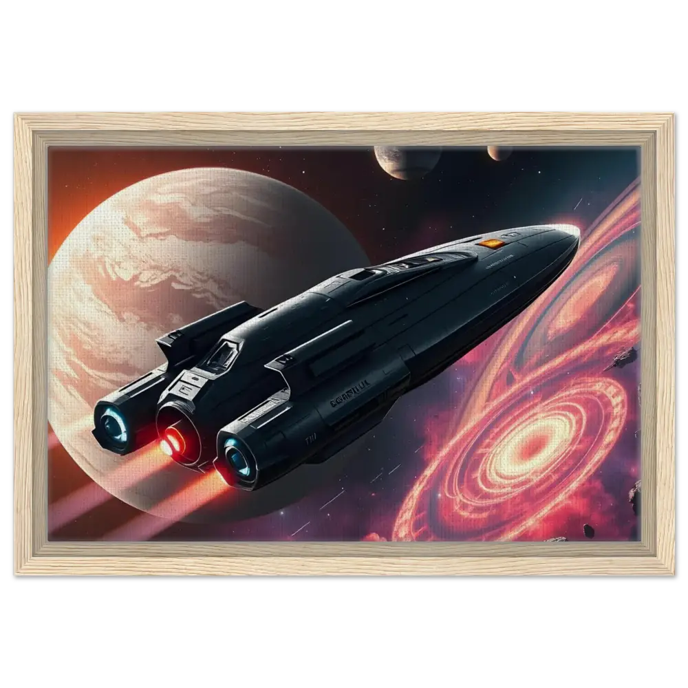 Framed spaceship artwork from Starship Voyager Canvas Art by PixiOnyx for galaxy decor