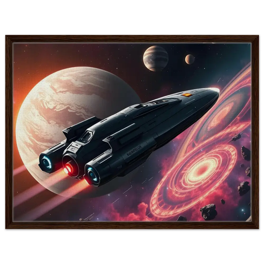 Framed spaceship space art displayed in Starship Voyager canvas decor by PixiOnyx