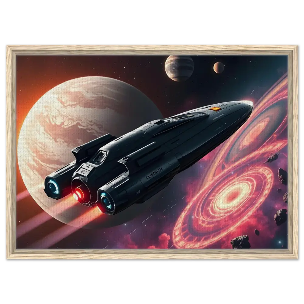 Framed spaceship art displayed in Starship Voyager canvas decor by PixiOnyx