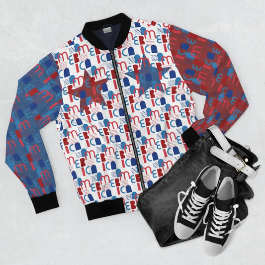 Patriotic-themed bomber jacket with American flag design from PixiOnyx Streetwear