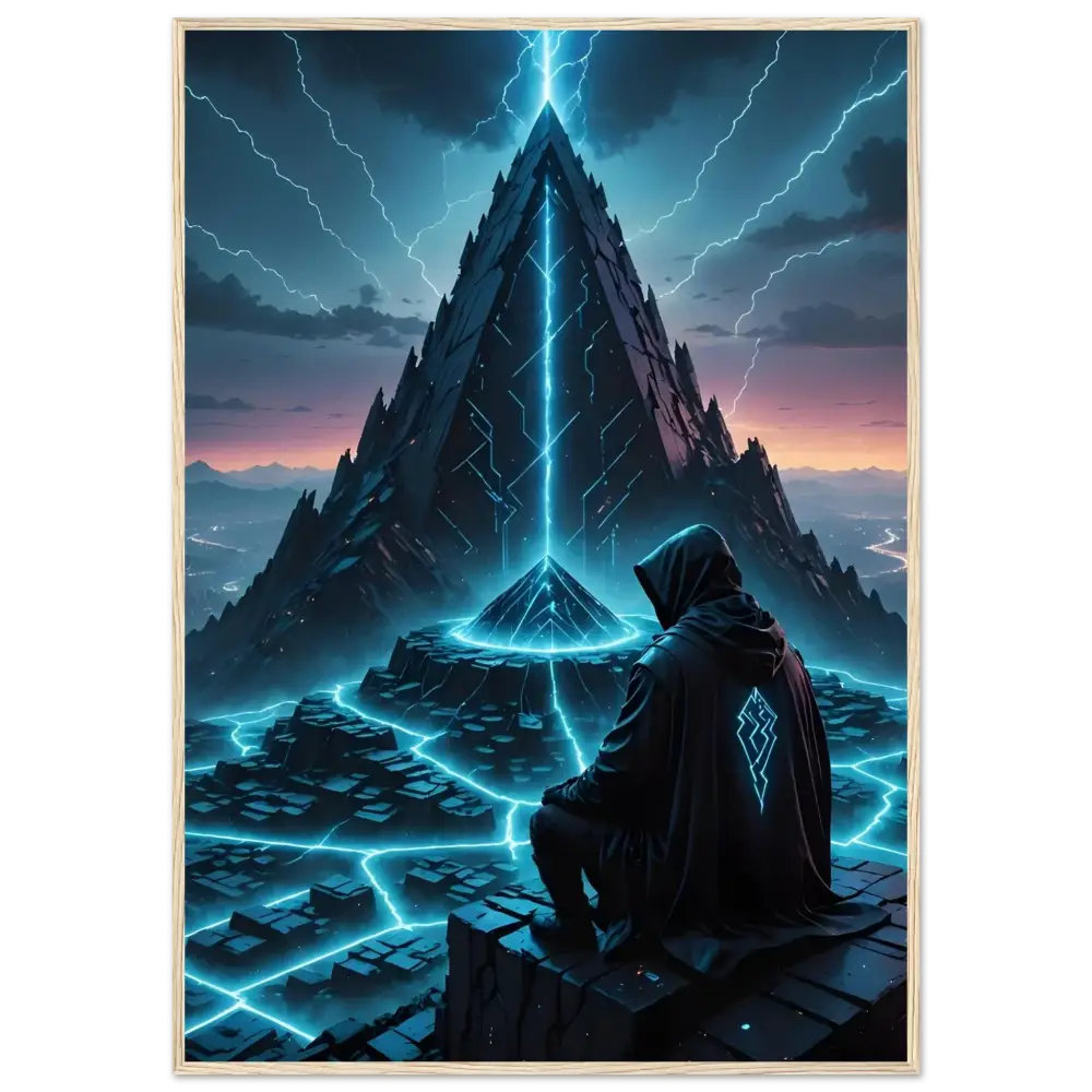 Futuristic pyramid with hooded figure framed matte poster by PixiOnyx