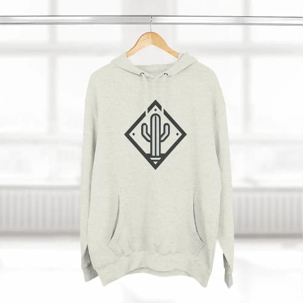 Cream-colored hoodie with black cactus design, cozy fleece, adjustable hood, spacious kangaroo pocket