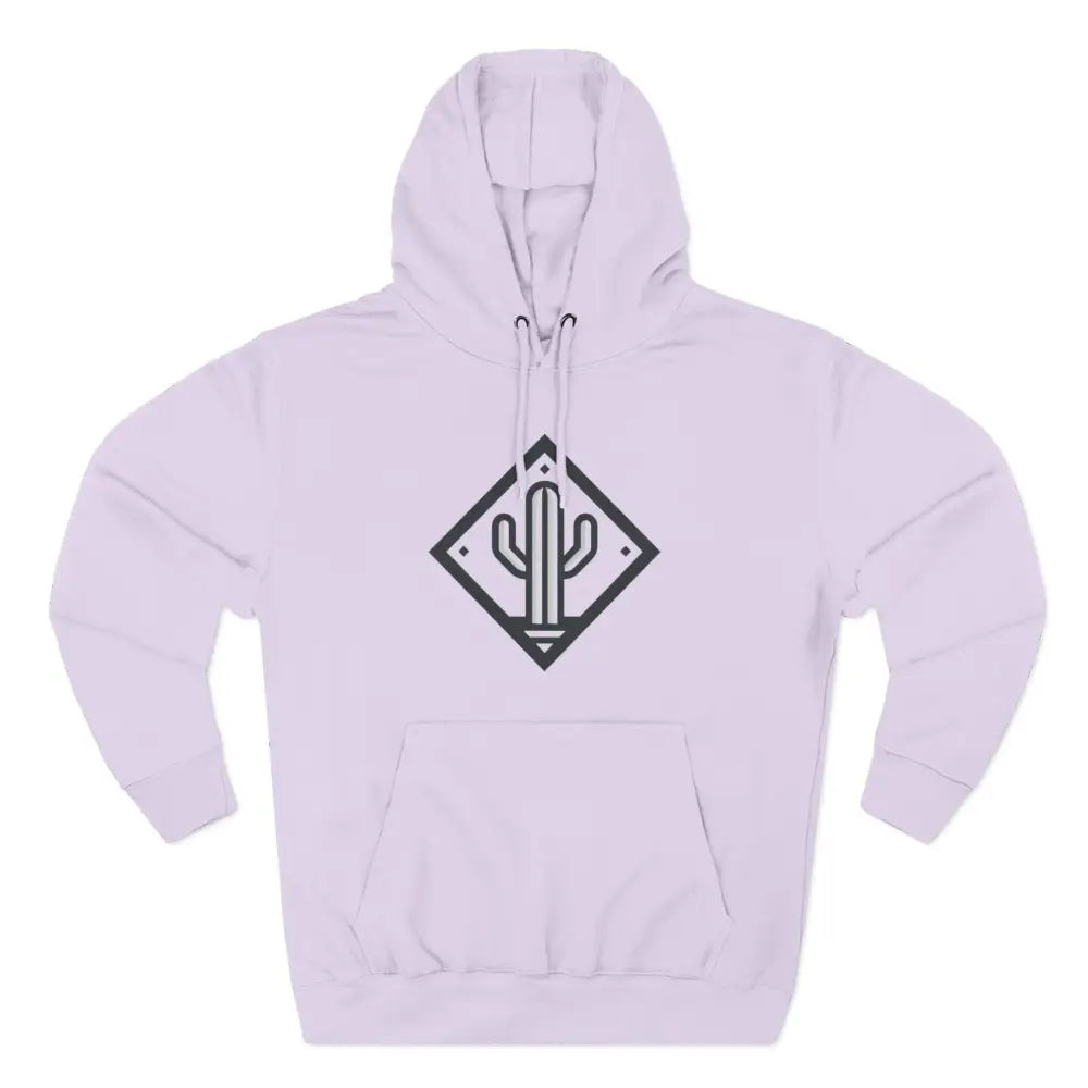 Light purple hoodie with black cactus design, cozy fleece, adjustable hood, spacious kangaroo pocket