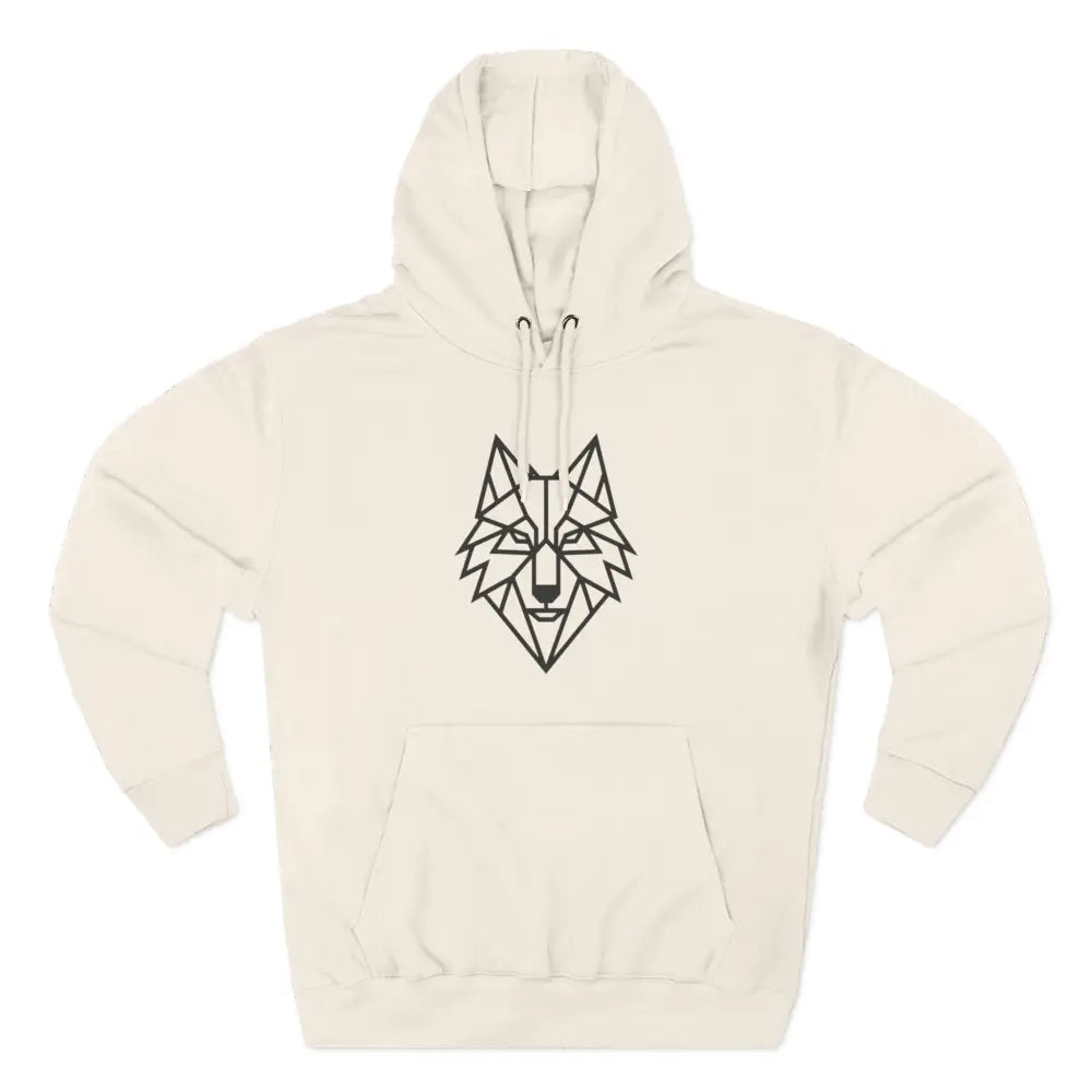 Cream-colored hoodie with stylish wolf graphic design, perfect for outdoor adventures