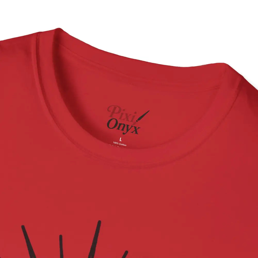 Red unisex softstyle crew-neck t-shirt with black logo, ideal for outdoor adventure and casual wear