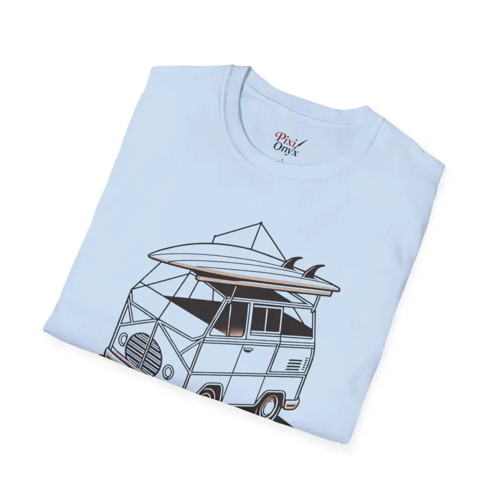 Light blue surf van graphic unisex T-shirt made of ring-spun cotton with classic fit and crew neckline