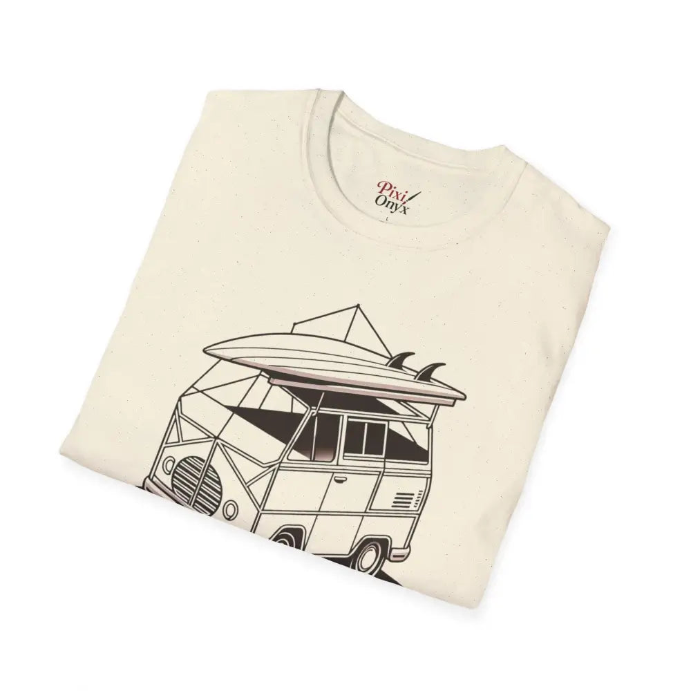 Cream-colored surf van line-art unisex T-shirt in ring-spun cotton with classic fit and crew neckline