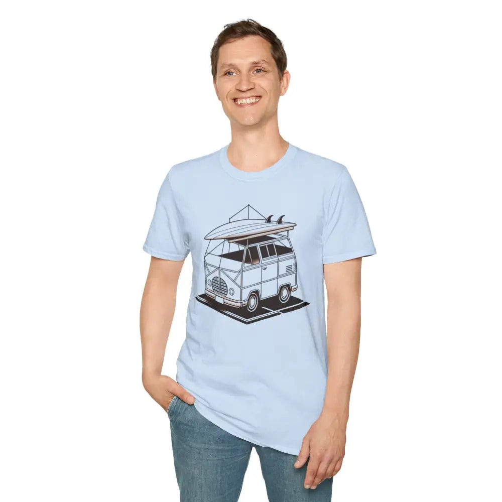 Light blue ring-spun cotton classic fit crew neckline Surf Van Adventure unisex T-shirt