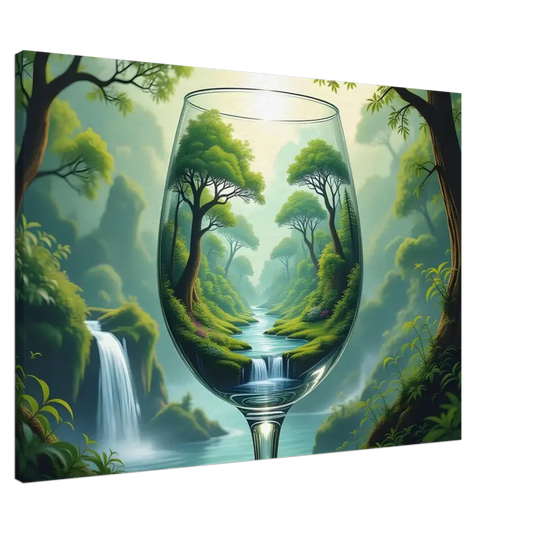 Wine glass with lush forest landscape on Surreal Forest Canvas by PixiOnyx Natureflow Wrap