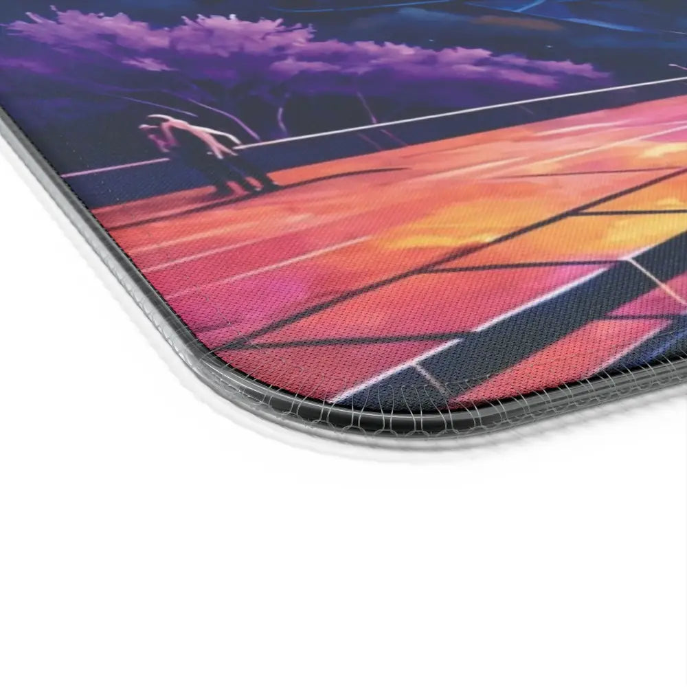 Colorful abstract rectangular floor mat with wireless charging for gaming and desk use