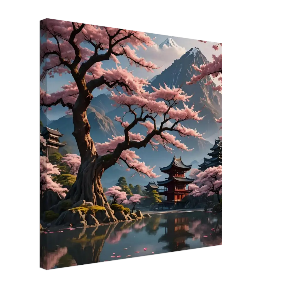 Japanese cherry blossom landscape on canvas for Temple Blossom Serenity gallery wrap