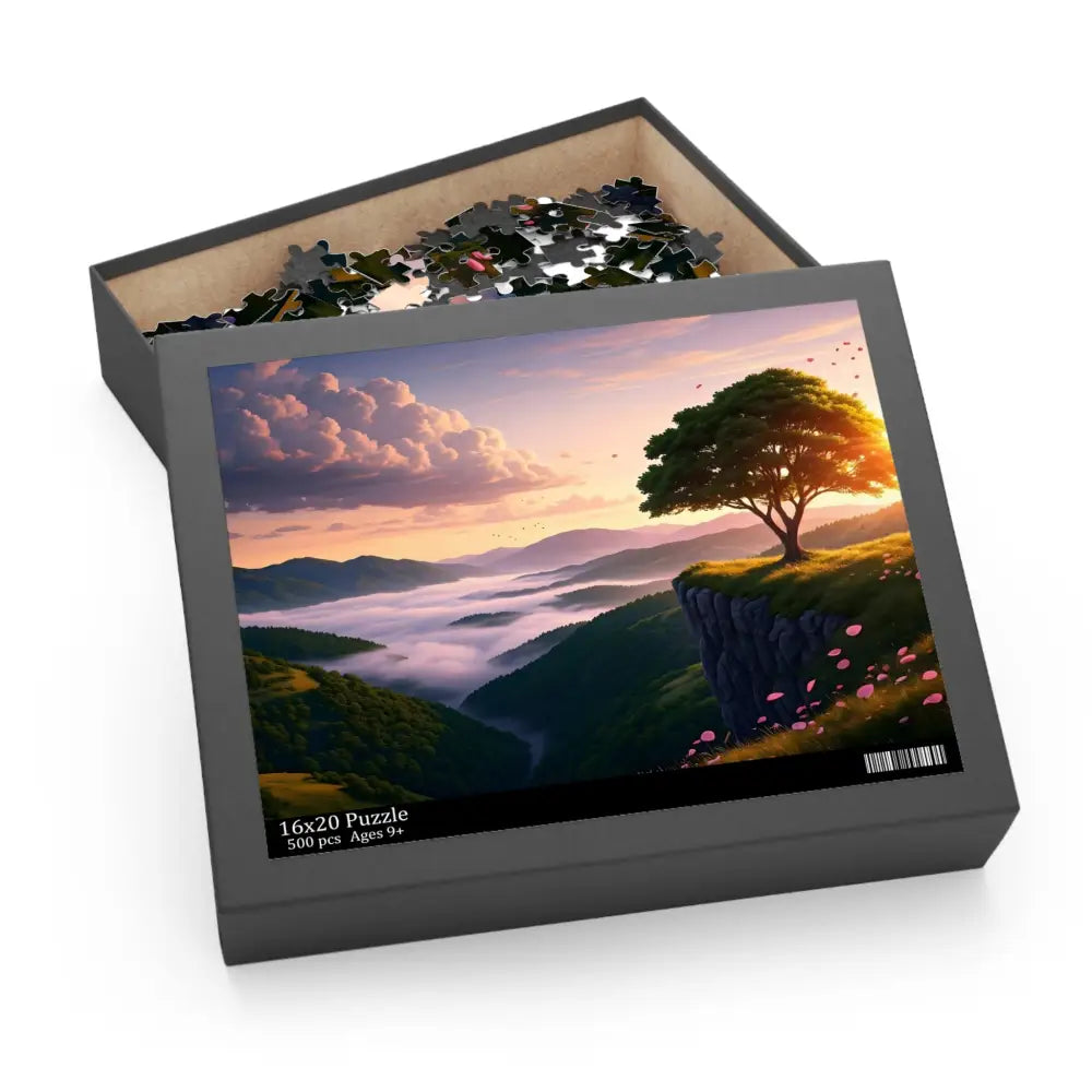 Serene landscape puzzle box featuring The Edge of Dawn Jigsaw Puzzle by PixiOnyx