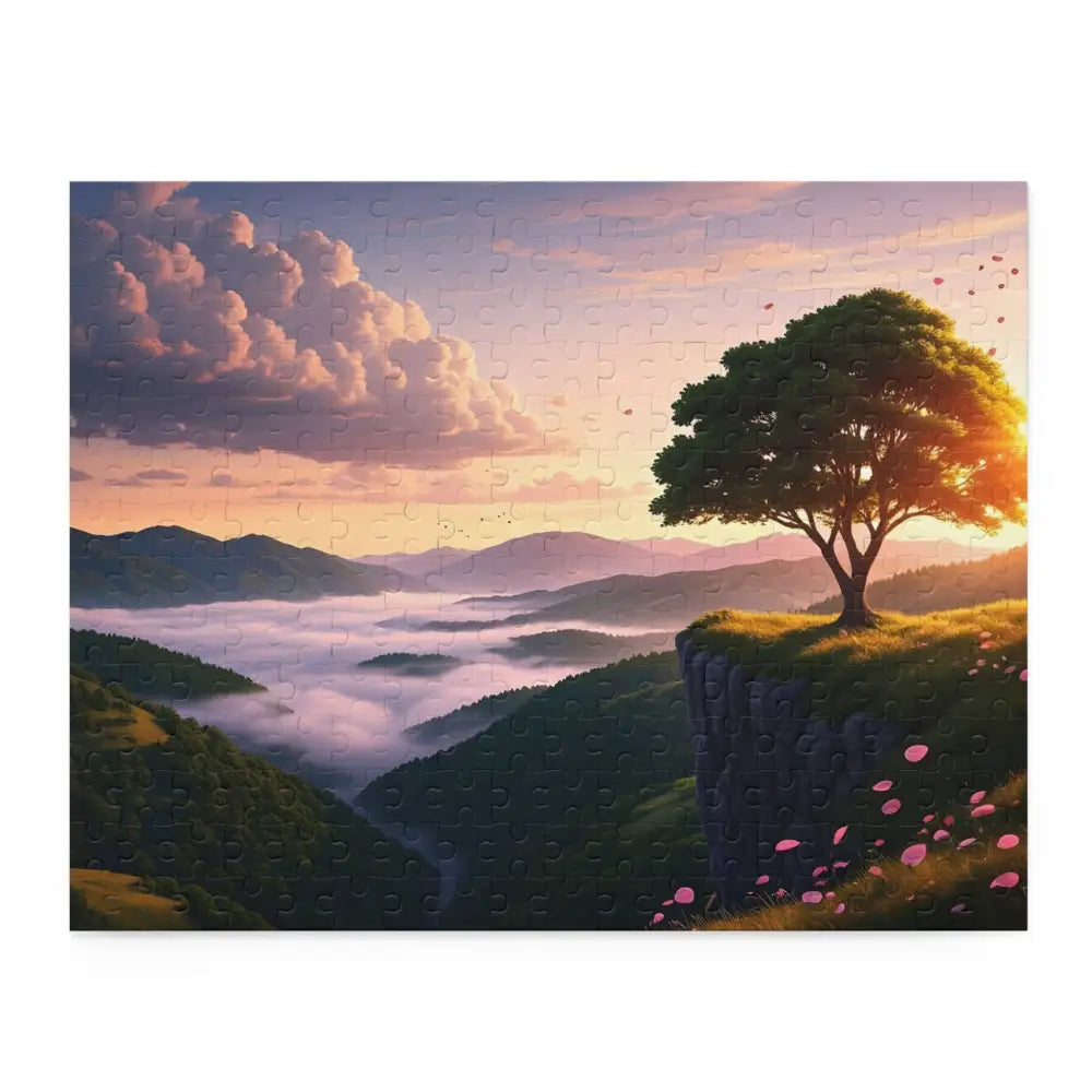 Scenic landscape puzzle featuring tranquil sunrise over mountains from PixiOnyx