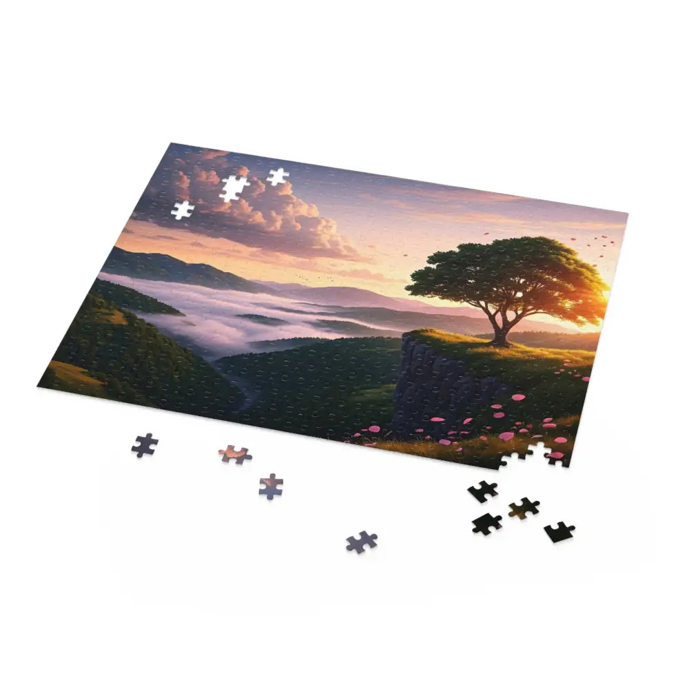 Scenic landscape puzzle showing serene dawn scene for challenging puzzle enthusiasts