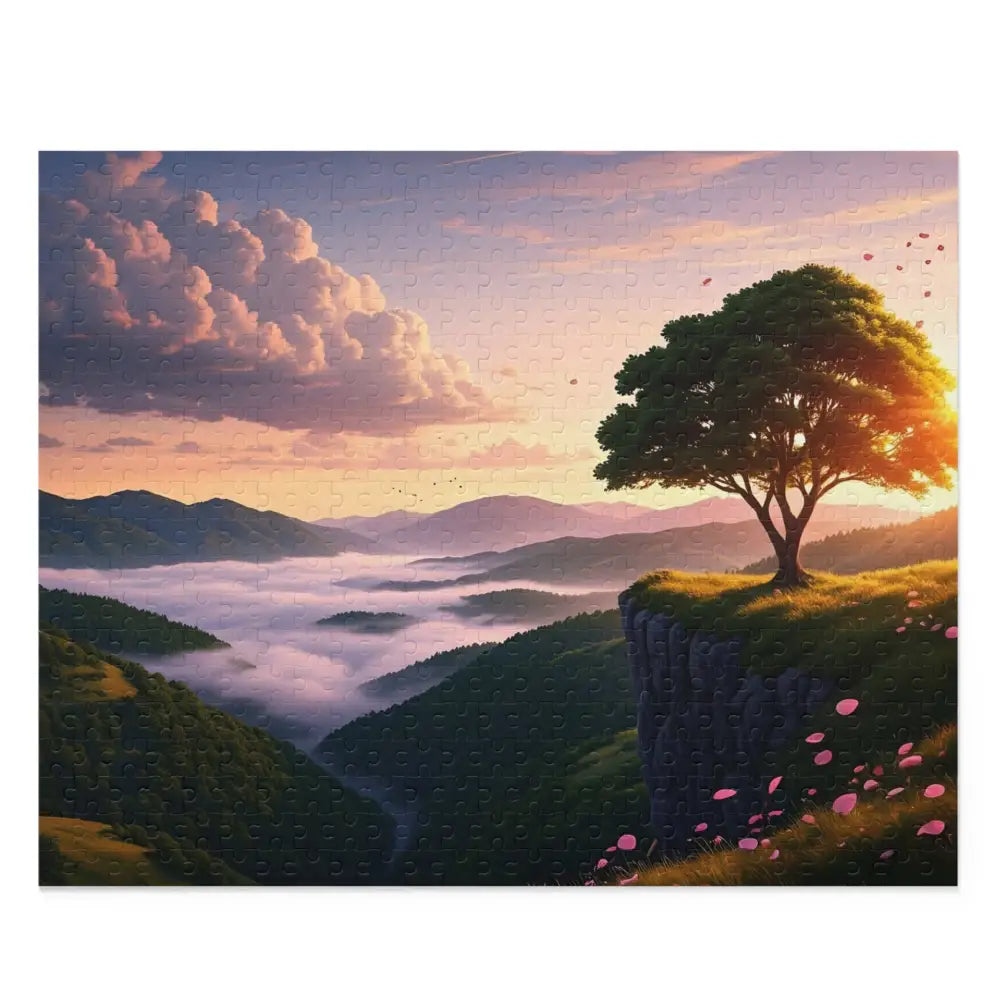 Scenic landscape puzzle depicting a peaceful dawn view for relaxing puzzle challenge