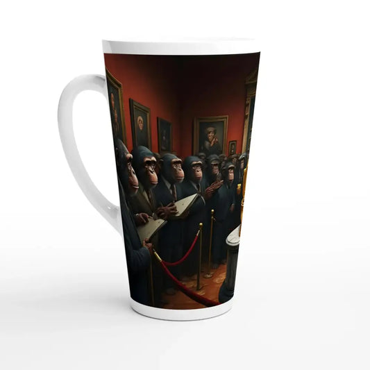 Latte mug featuring Chimpanzee Art Gallery scene from The Golden Throne 17oz PixiOnyx Royal Mug