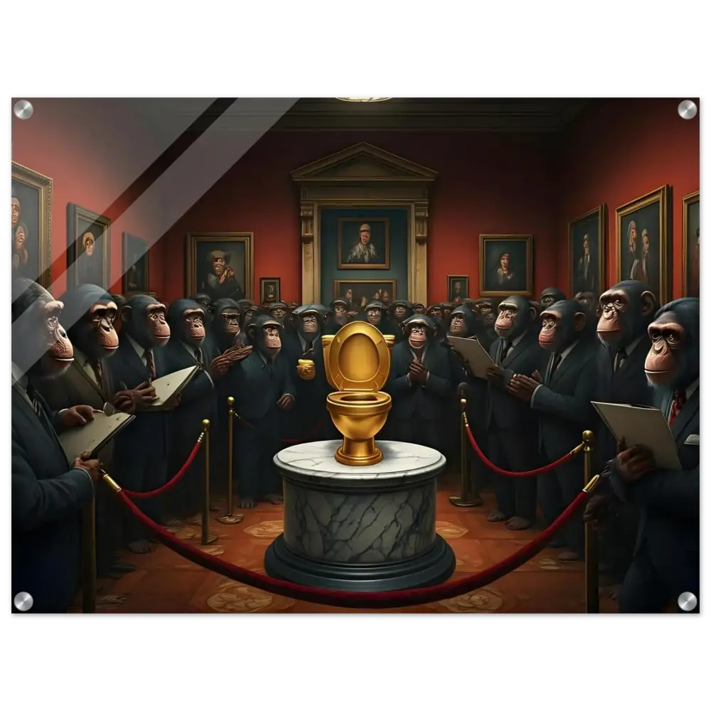 Golden toilet displayed in The Golden Throne Acrylic Print by PixiOnyx Crystal-Clear Comedy Classic