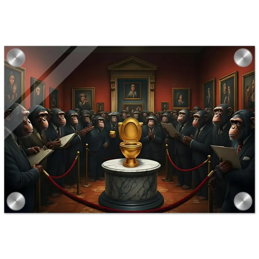 Golden Toilet displayed on The Golden Throne Acrylic Print by PixiOnyx Crystal-Clear Comedy Classic