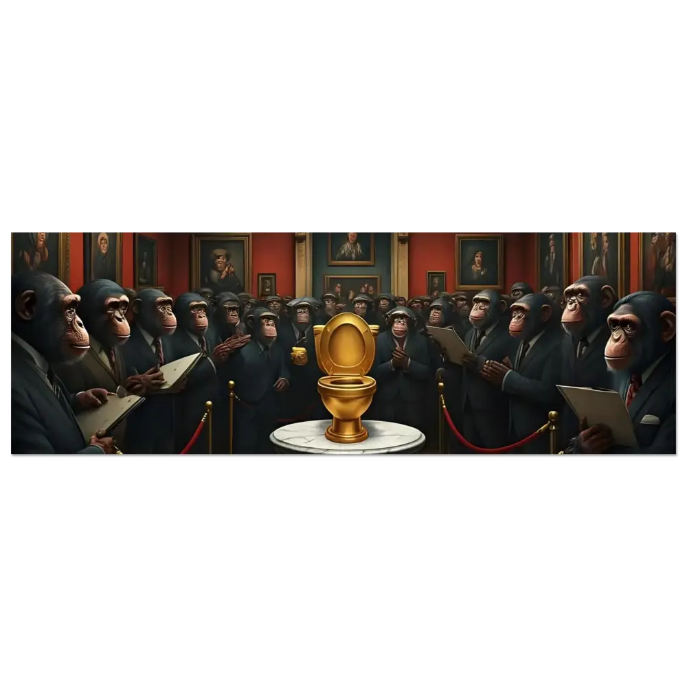 Golden toilet displayed on The Golden Throne Aluminum Print by PixiOnyx Metallic Satire Wall Art