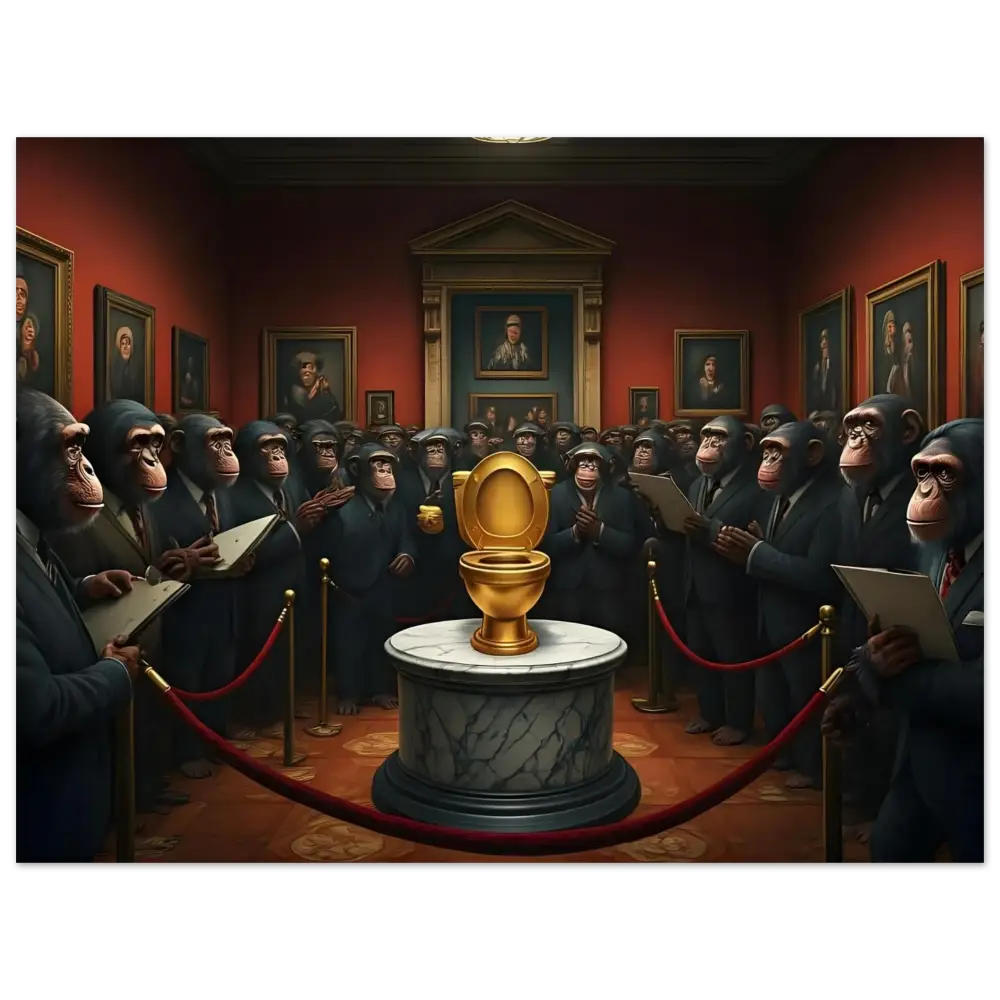 Golden toilet depicted as part of The Golden Throne Aluminum Print by PixiOnyx Metallic Wall Art