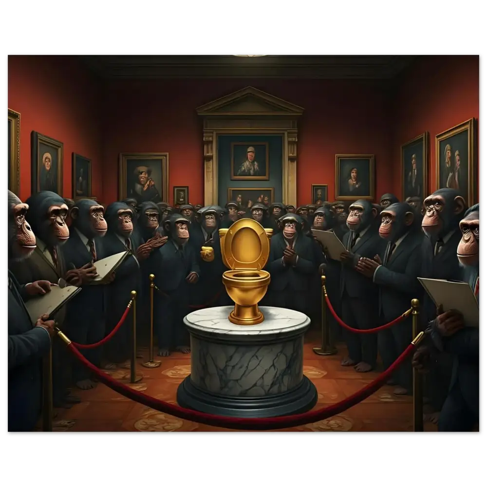 Golden Toilet displayed in The Golden Throne Fine Art Poster from PixiOnyx Satirical Gallery