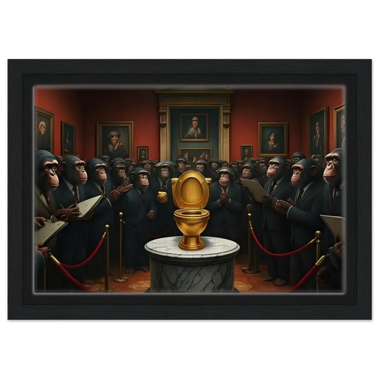 Golden toilet displayed on Framed Canvas The Golden Throne PixiOnyx Deluxe Satire Edition