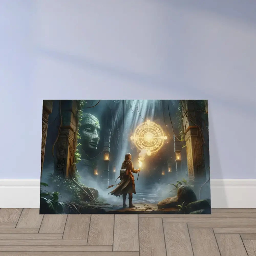 Fantasy temple canvas print featuring jungle glyphs and ancient ruins from PixiOnyx Adventure Art