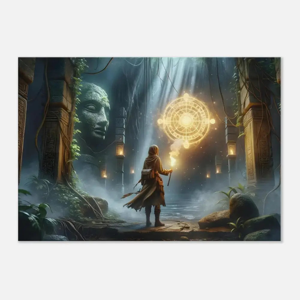 Fantasy adventure scene with jungle glyphs and ancient ruins on Torchbearer Fantasy Canvas