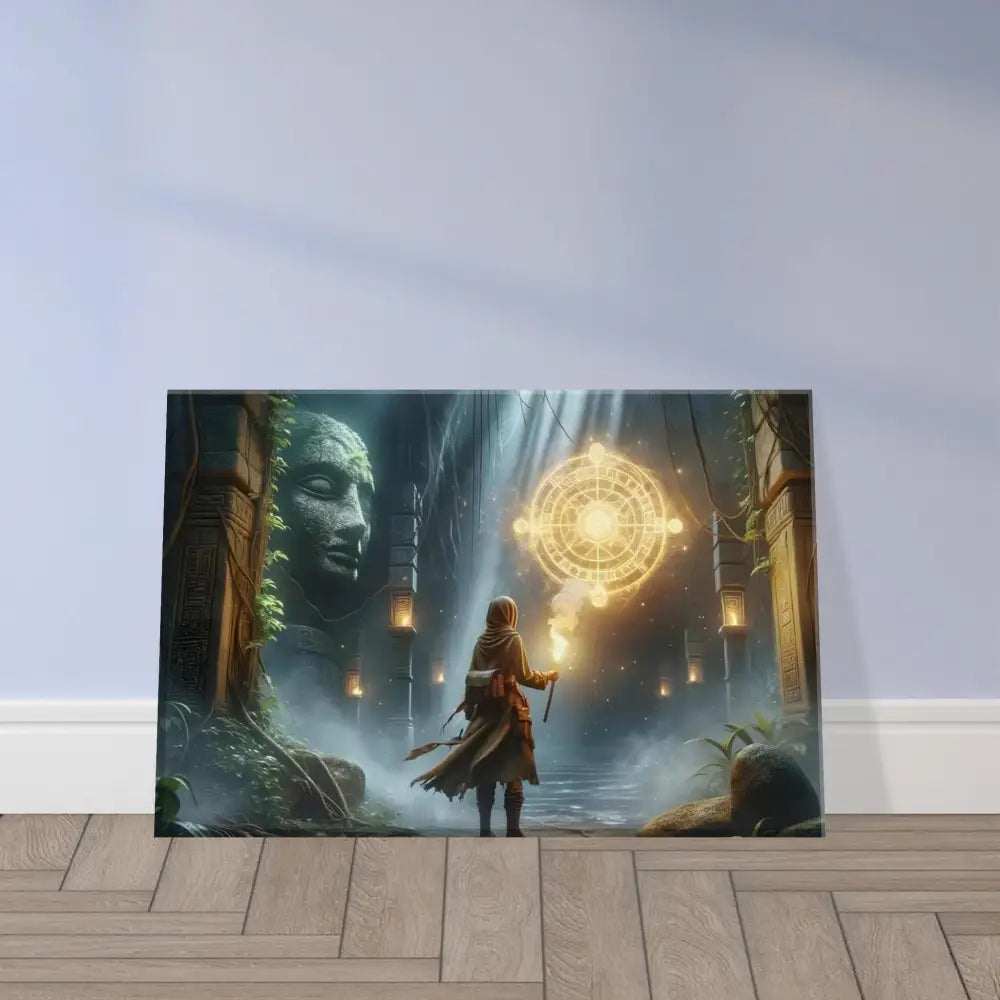 Fantasy art print featuring Jungle Glyphs and Ruins on the Torchbearer Canvas by PixiOnyx