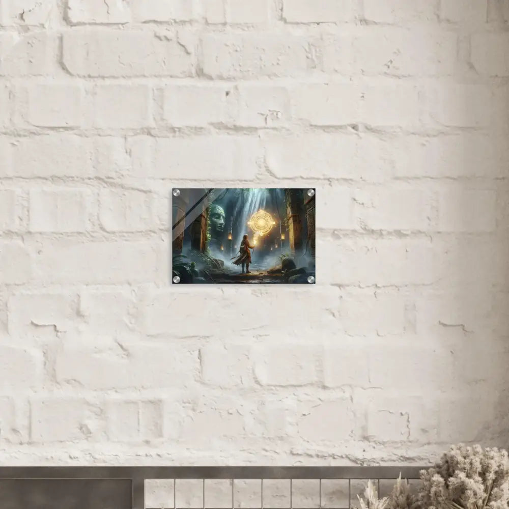 Fantasy art print depicting a torchbearer of the forgotten glyphs acrylic wall art display
