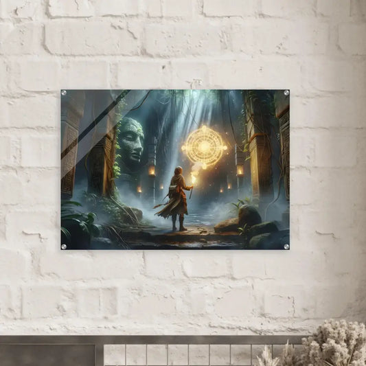 Fantasy temple artwork from Torchbearer of the Forgotten Glyphs acrylic fantasy wall art