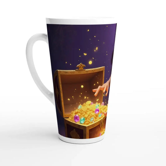Latte mug with treasure chest and gemstone design from Treasure Seeker 17oz collection