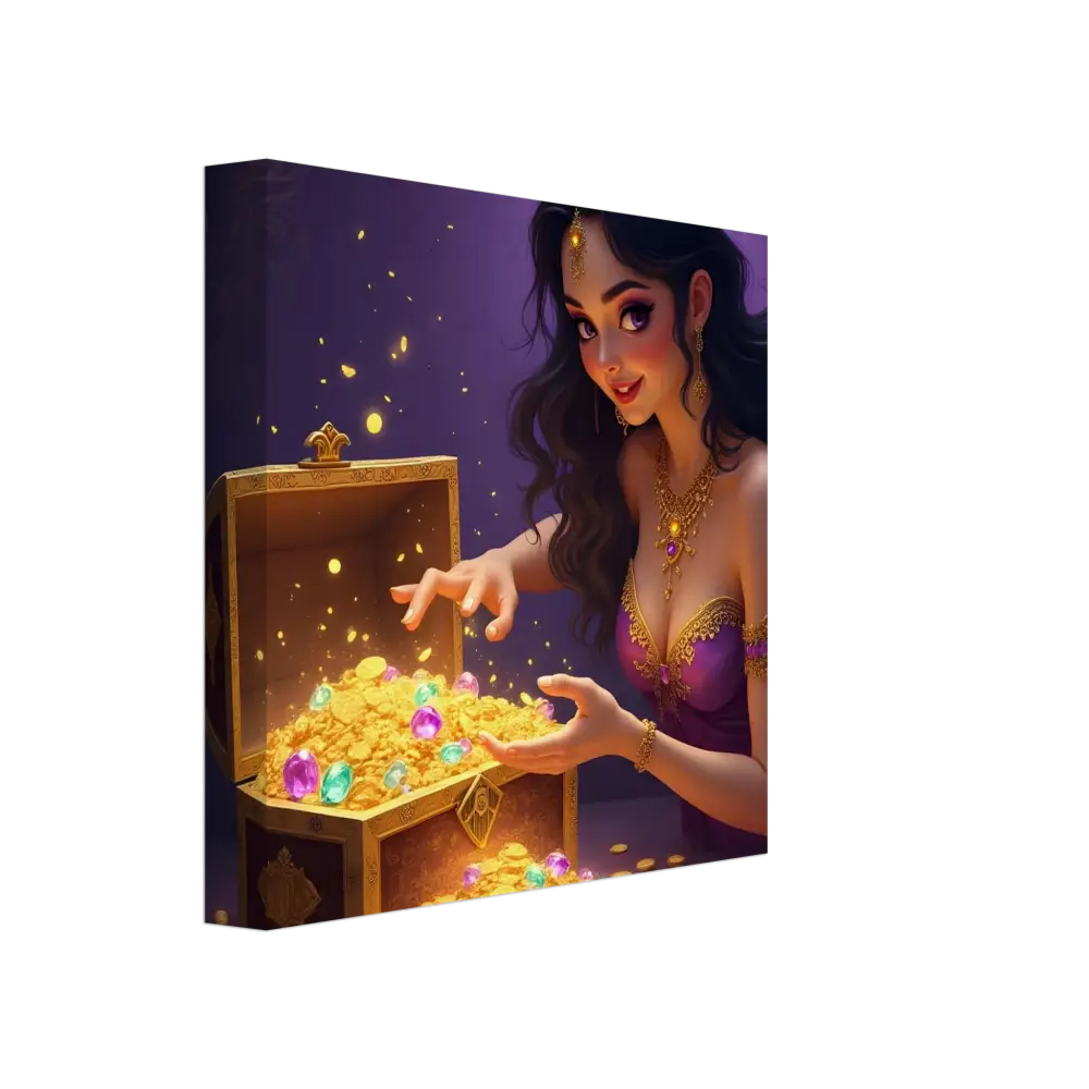 Treasure chest filled with gold and jewels in Fantasy Wall Art Treasure Seeker Canvas Print