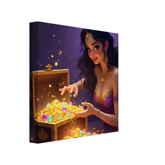 Treasure Seeker Canvas Print Fantasy Wall Art by PixiOnyx with overflowing gold and jewels