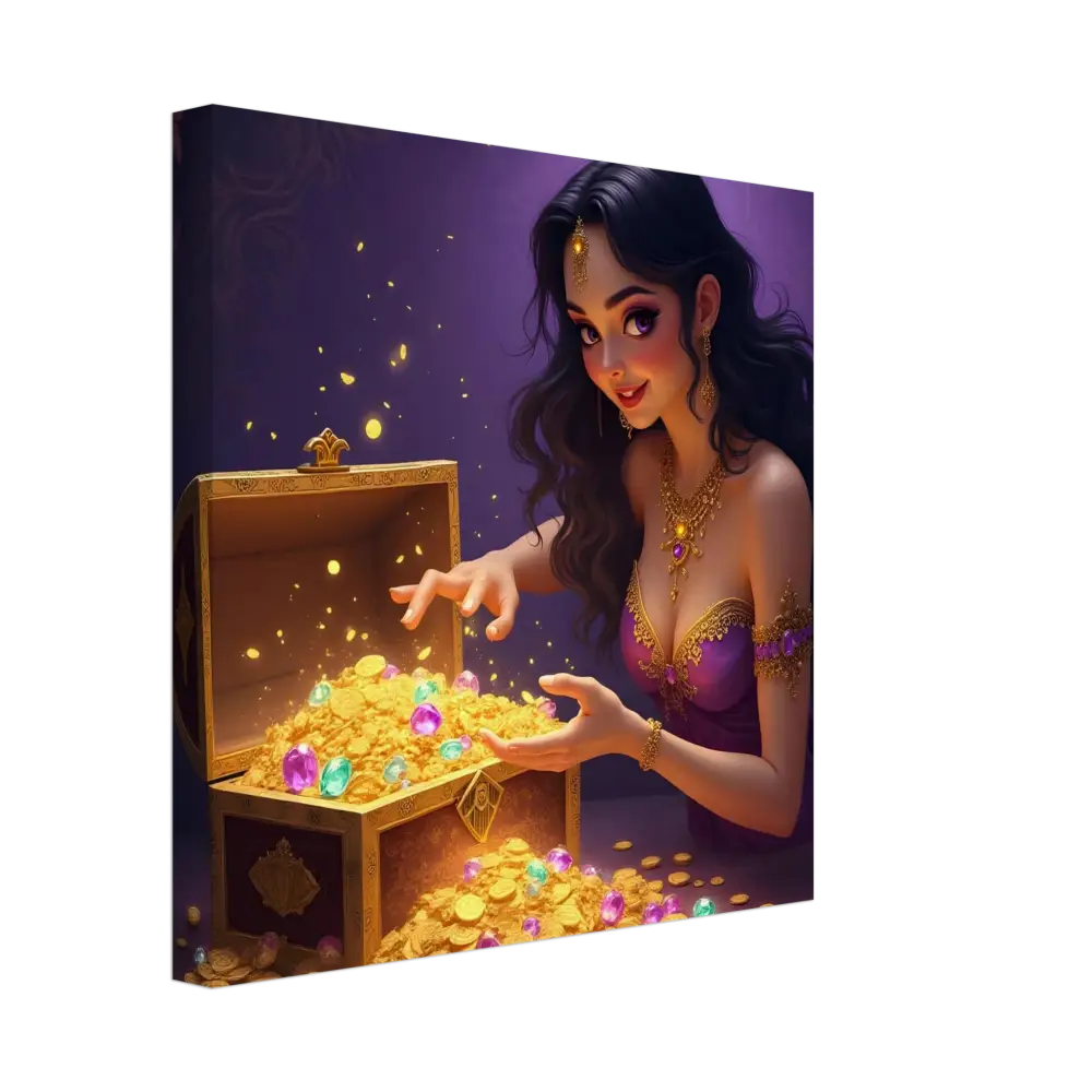 Treasure Seeker Canvas Print Fantasy Wall Art showing overflowing gold coins and jewels