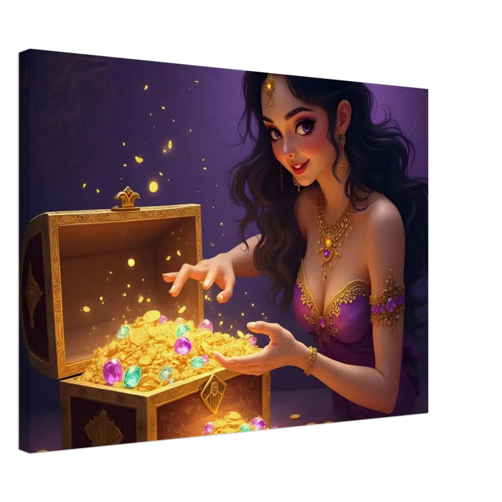 Treasure Seeker Canvas Print fantasy wall art showing overflowing gold and jewels
