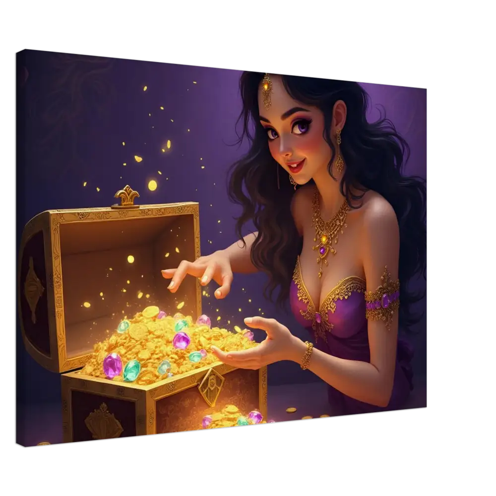 Treasure Seeker Canvas Print Fantasy Wall Art showcasing overflowing gold and jewels