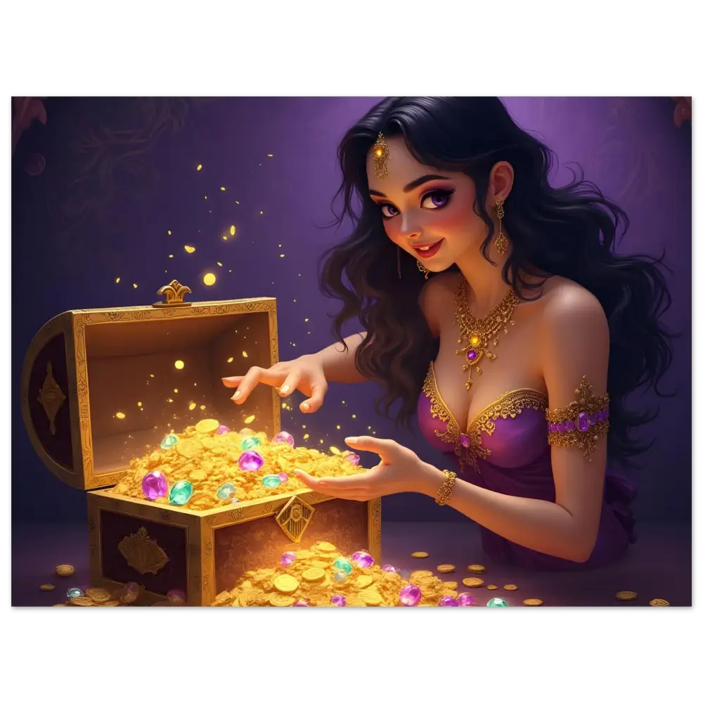 Treasure Seeker Fine Art Poster PixiOnyx Exclusive showing overflowing gold coins jewels
