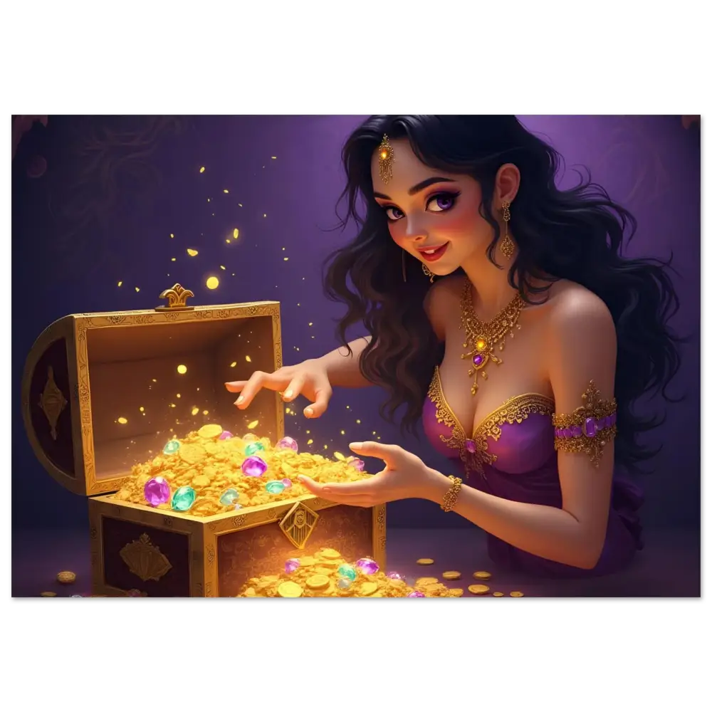 Treasure Seeker Fine Art Poster PixiOnyx Exclusive featuring overflowing gold coins and jewels