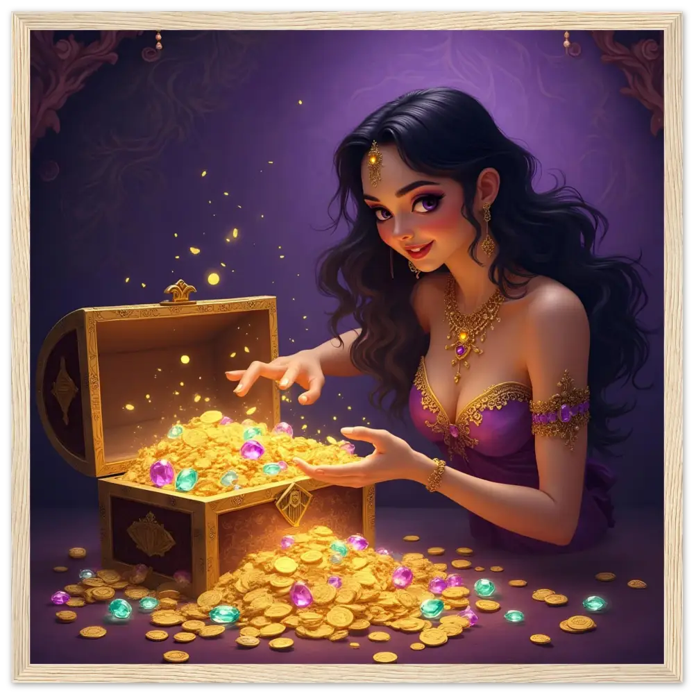 Treasure Seeker Framed Poster with overflowing gold coins and sparkling jewels