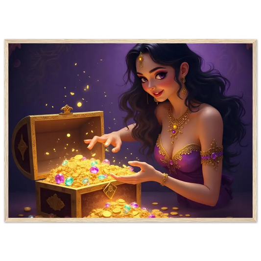 Treasure Seeker Framed Poster with overflowing gold and jewels in premium matte finish