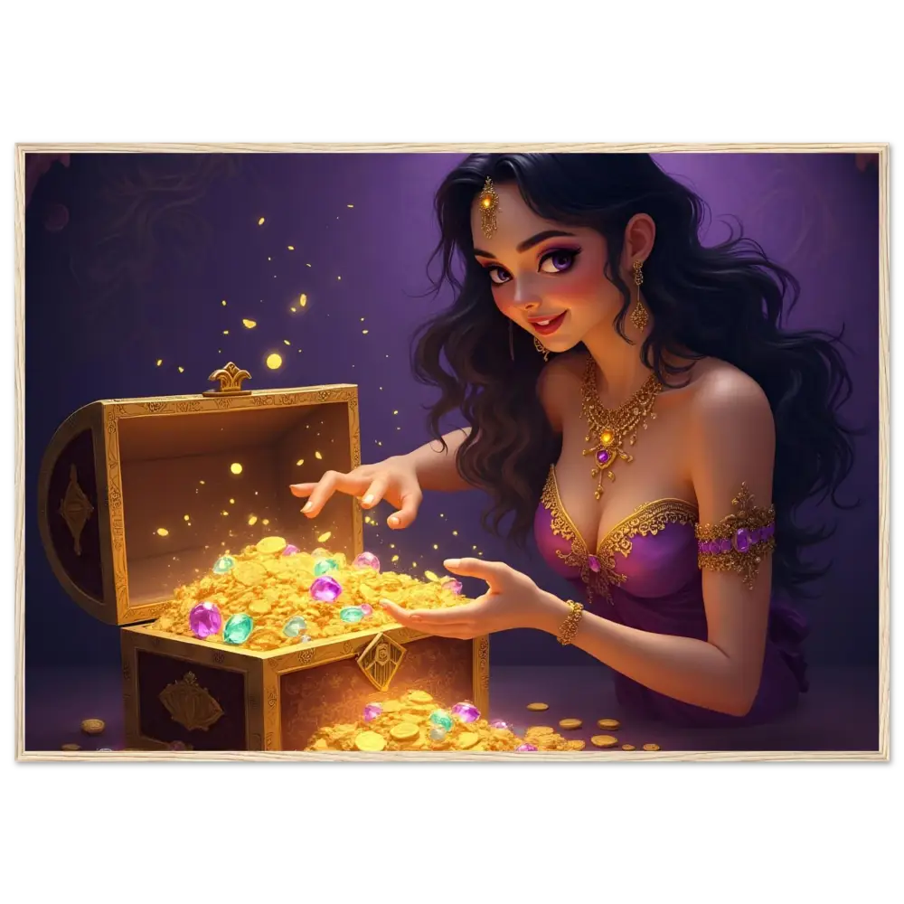 Treasure Seeker Framed Poster featuring overflowing gold coins and sparkling jewels