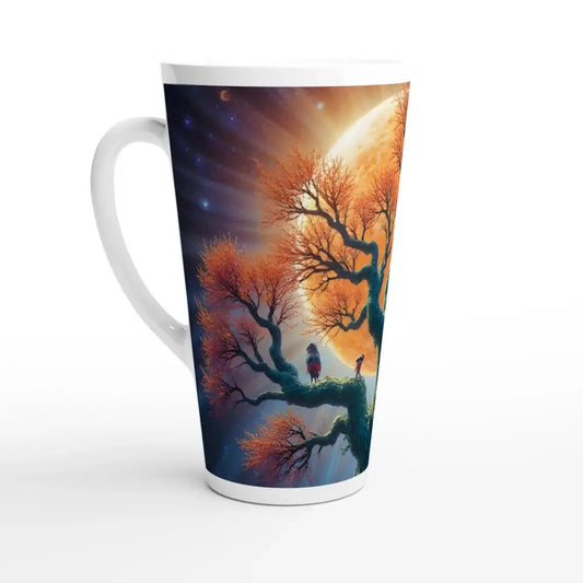 Tree of Light Latte Mug with Moon and Tree Design Celestial Roots Ceramic 17oz Drinkware