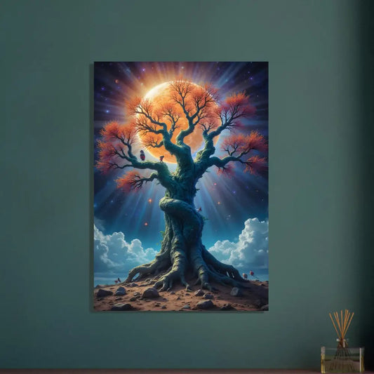 Vibrant Tree of Life artwork displayed on Tree of Light Poster Cosmic Roots PixiOnyx Fine Art Print