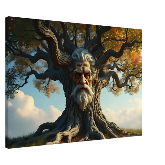 Tree with an old man’s face in PixiOnyx Mythic Decor Treeface Canvas displayed