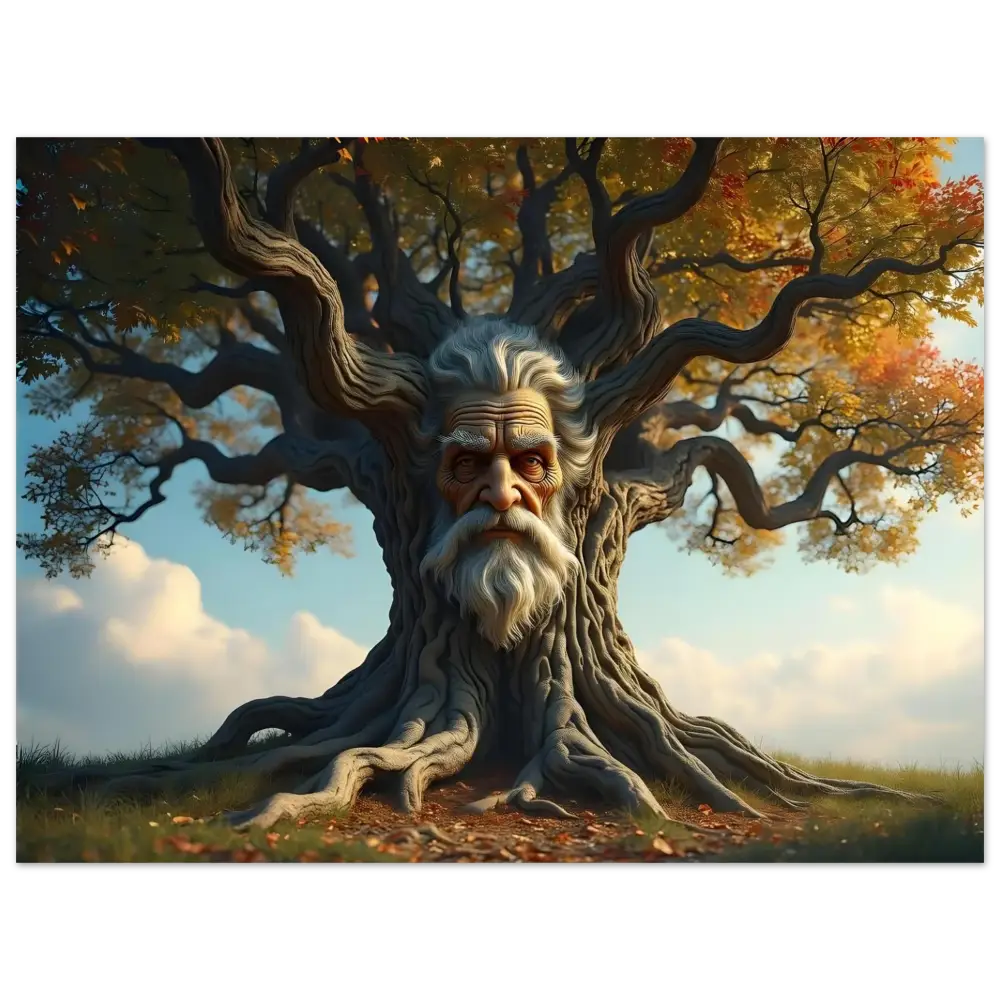 Anthropomorphic tree with wise old face on Treeface Metal Print Wisdomroot Sentinel