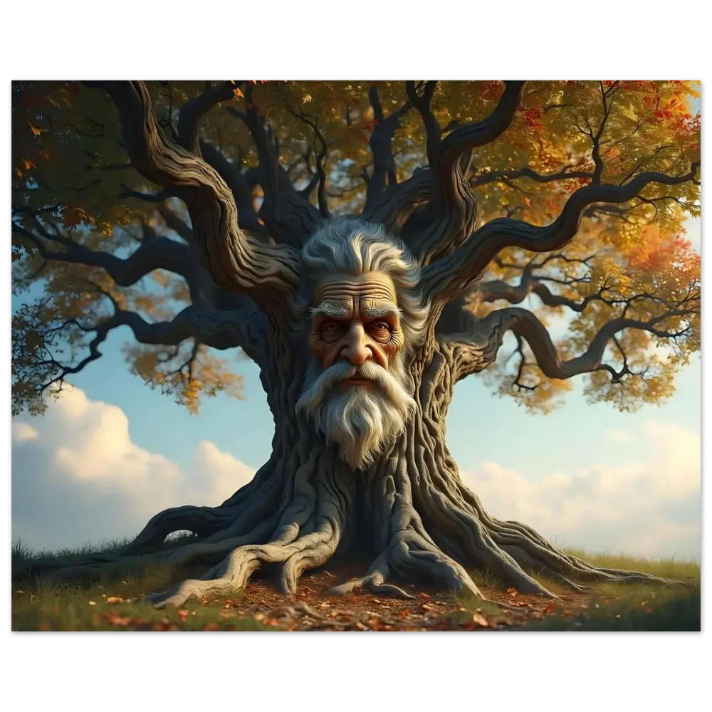 Tree with an old man’s face depicted in the Treeface Metal Print The Wisdomroot Sentinel
