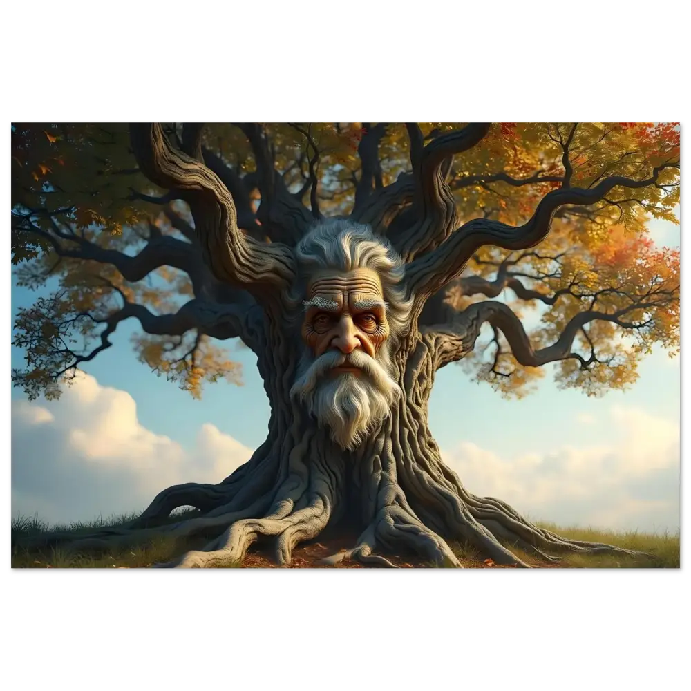 Anthropomorphic tree with old man’s face on PixiOnyx Metal Print Wisdomroot Sentinel